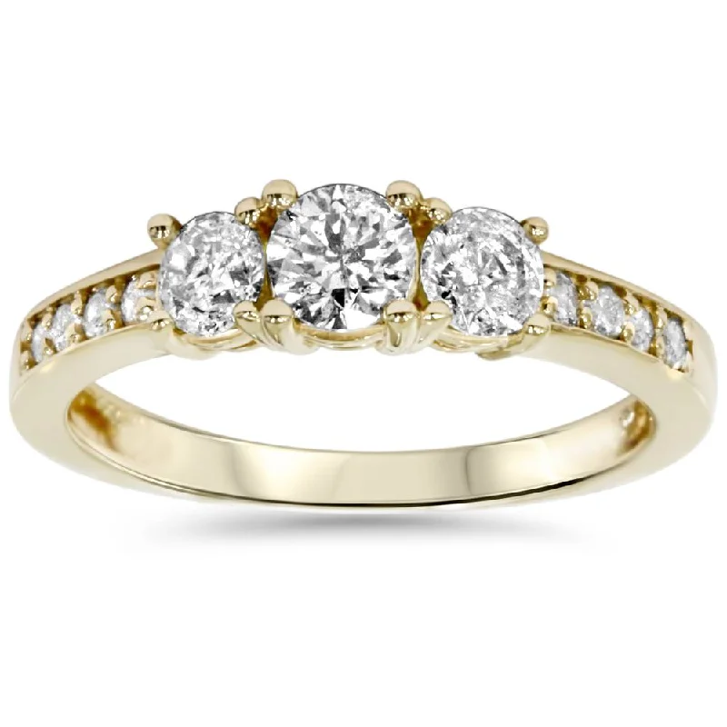 Unique ladies engagement rings-1ct 3 Stone Diamond Engagement Ring 14K Yellow Gold