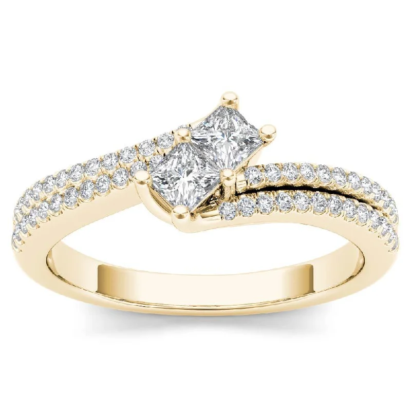 Unique ladies engagement rings-De Couer 14k Yellow Gold 1/2ct TDW Two-Stone Diamond Engagement Ring