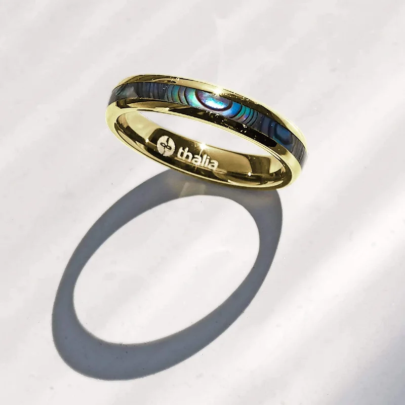 Ladies personalized rings-Blue Abalone | Tungsten Carbide Ring 4mm