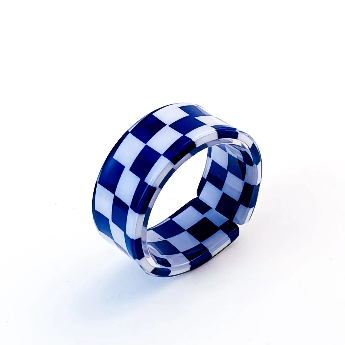 Blue and White Checkered Open Ring