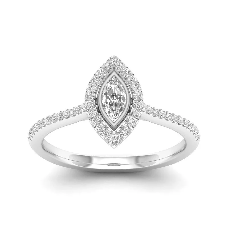 Silver ladies engagement rings-De Couer 10k Gold 1/3Ct TDW Diamond Halo Engagement Ring