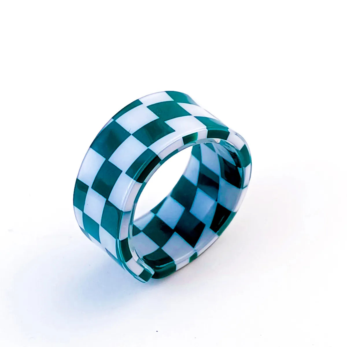 Green and White Checkered Open Ring