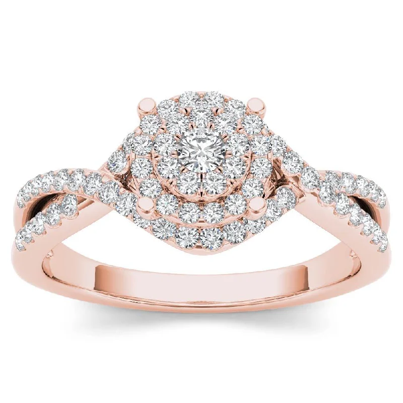 Budget-friendly ladies engagement rings-De Couer IGI Certified 10k Rose Gold 1/2ct TDW Diamond Double Halo Engagement Ring - Pink