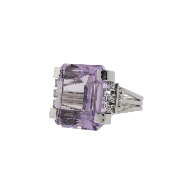 Ladies nature-inspired rings-24ct Emerald Cut Kunzite and Diamond Ring