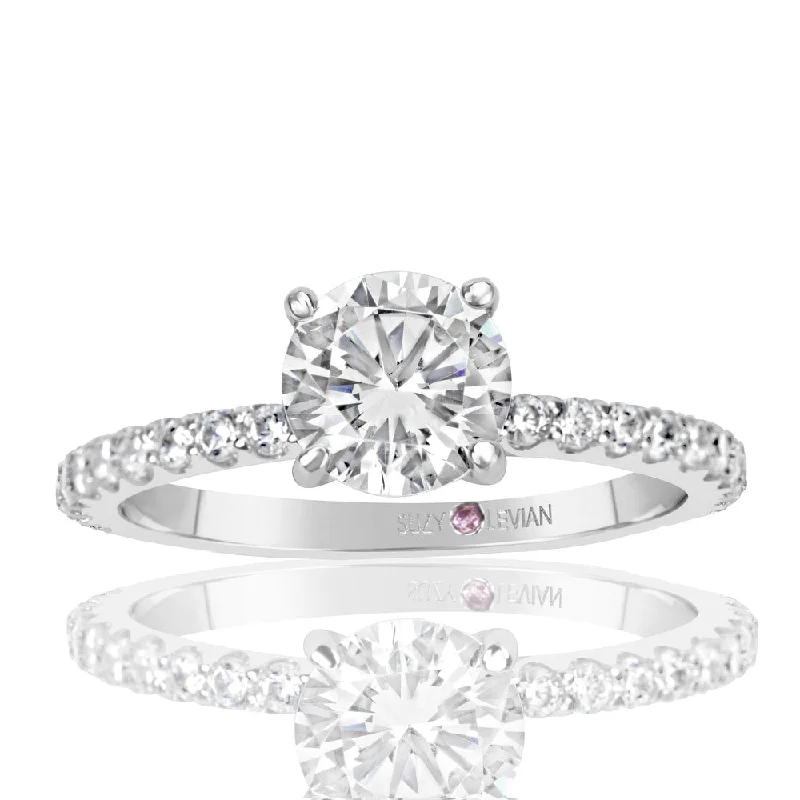 High carat diamond ladies engagement rings-Suzy Levian Sterling Silver Round Cut Cubic Zirconia Bridal Engagement Ring