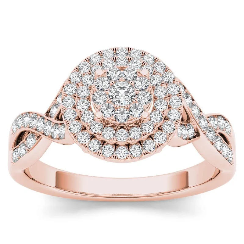 Unique ladies engagement rings-De Couer IGI Certified 10k Rose Gold 2/5ct TDW Diamond Halo Engagement Ring - Pink