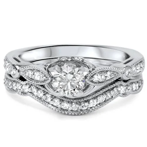 Eco-friendly ladies engagement rings-3/4ct Diamond Engagement Wedding Ring Set 14K White Gold