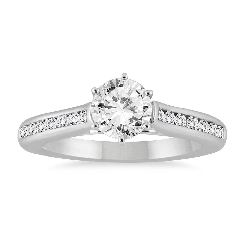 Art deco ladies engagement rings-AGS Certified 1 Carat TW Diamond Channel Engagement Ring in 14K White Gold (J-K Color, I2-I3 Clarity)