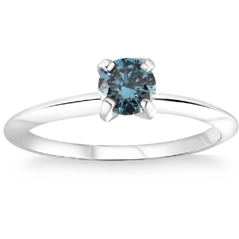 Custom ladies engagement rings-1/2ct Blue Diamond Solitaire 14K White Gold Engagement