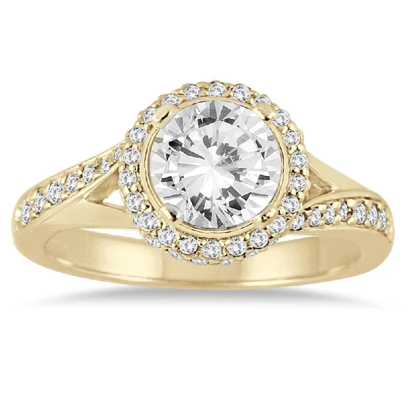 Affordable ladies engagement rings-AGS Certified 1 3/8 Carat TW Diamond Engagement Ring in 14K Yellow Gold (J-K Color, I2-I3 Clarity)