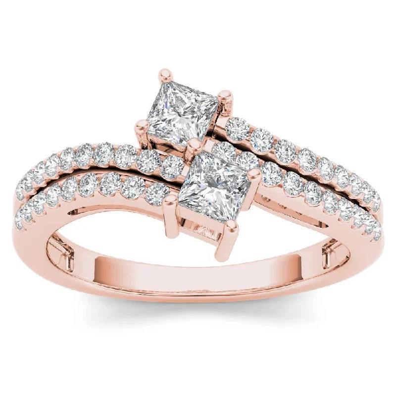 Affordable gemstone engagement rings for women-De Couer 14k Rose Gold 3/4ct TDW Two-Stone Diamond Engagement Ring - Pink