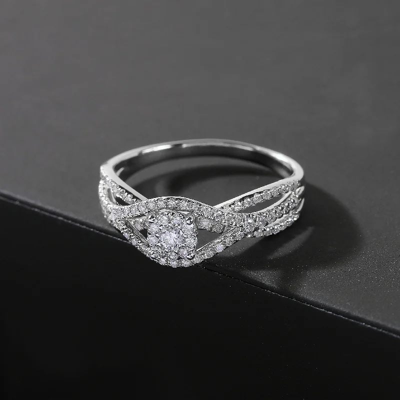 Alternative style ladies engagement rings-De Couer IGI Certified 10k White Gold 1/2ct TDW Diamond Halo Engagement Ring