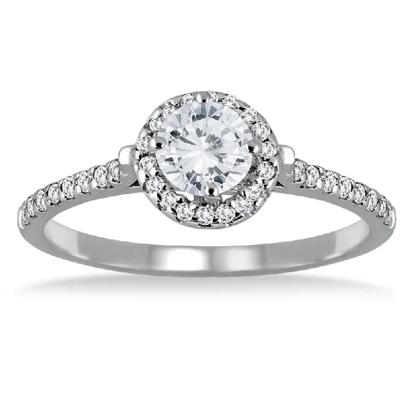 Eco-friendly ladies engagement rings-3/4 Carat TW Diamond Halo Engagement Ring in 10K White Gold