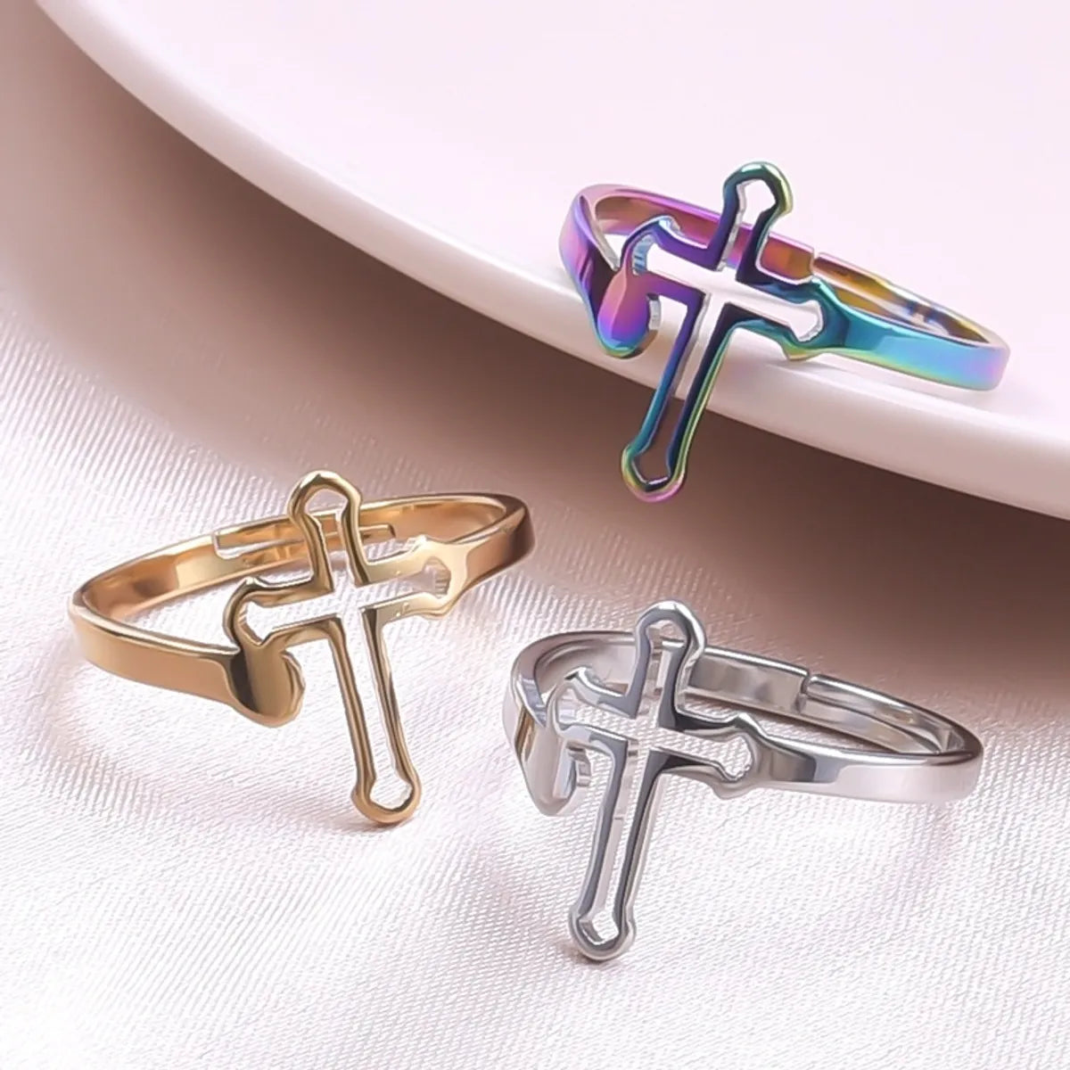 Ladies ruby rings-Wholesale Ethnic Style Cross Stainless Steel Open Ring