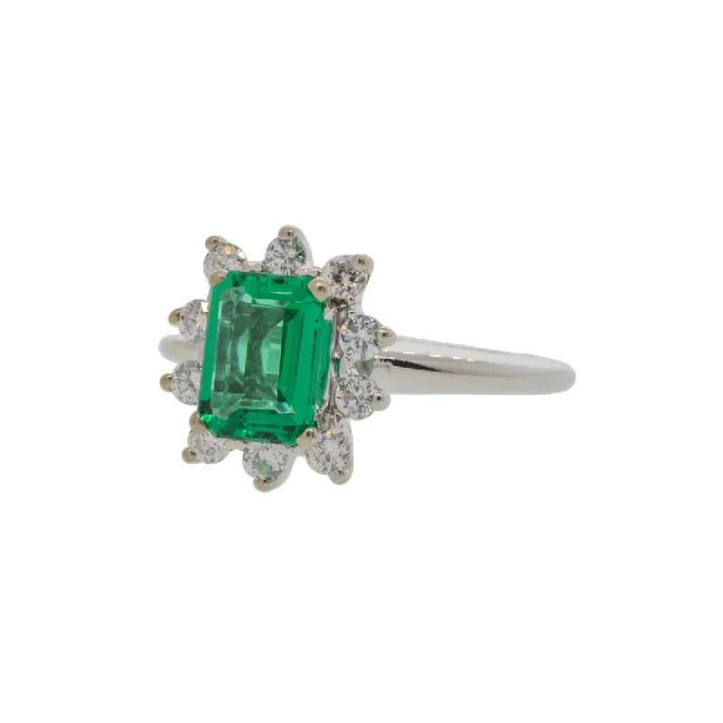 Ladies cluster rings-Lab Emerald and Natural Diamond Starburst Ring