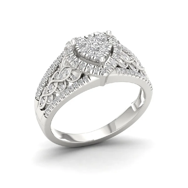 Engagement rings with cushion diamonds-De Couer 10k White Gold 1/2ct TDW Diamond Cluster Engagement Ring