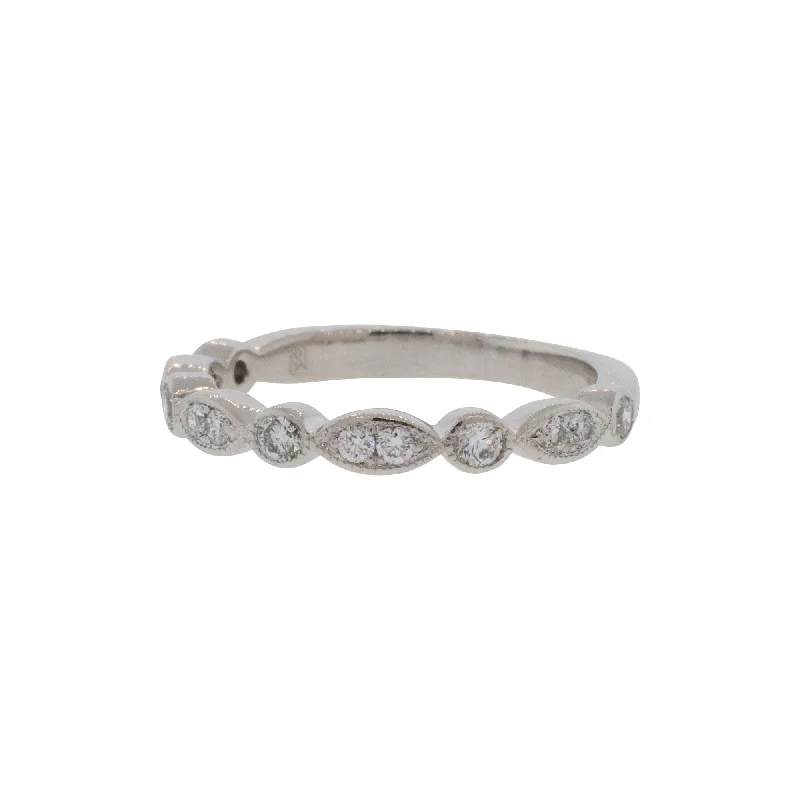 Ladies adjustable wedding bands-Platinum Marquise and Round Style Diamond Ring