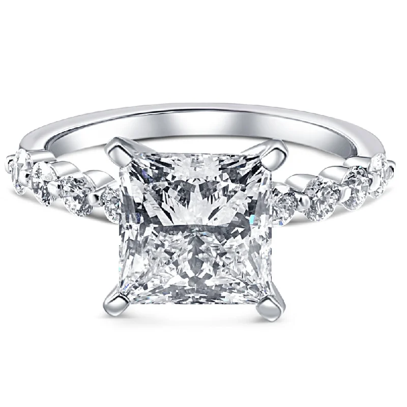 Antique-inspired ladies engagement rings-Certified 4.59Ct Princess Cut Diamond Engagement Ring White Gold Lab Grown