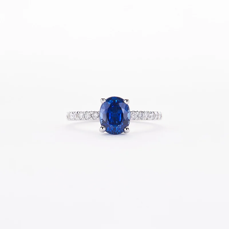 Ladies silver diamond rings-The Courtney - 18K White Gold and Blue Sapphire Ring