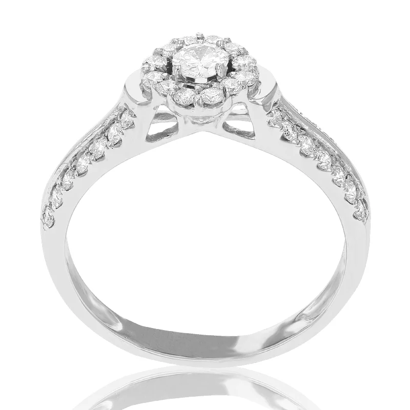 Princess cut ladies engagement rings-7/8 cttw Diamond Halo Cluster Wedding Engagement Ring Set 14K White Gold Bridal