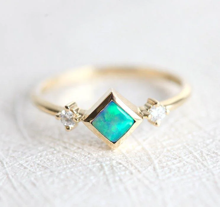 Ladies art deco rings-Adora Square Opal Ring