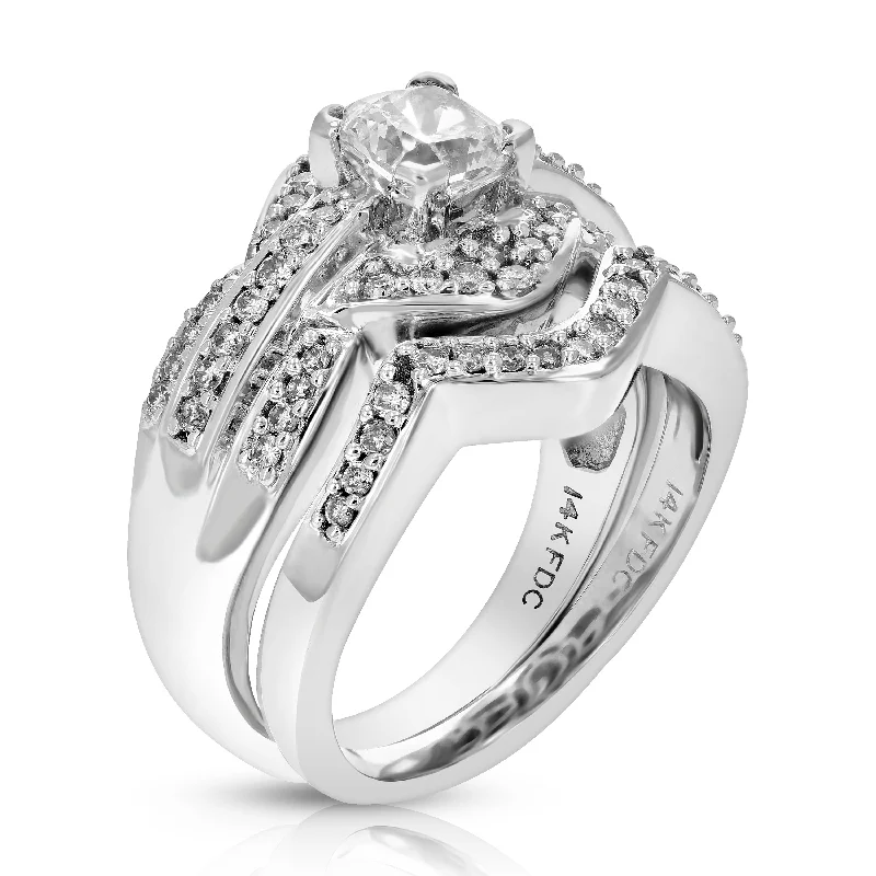 Luxury ladies engagement rings-1.58 cttw VS2 Diamond Wedding Engagement Ring Bridal Set 14K White Gold