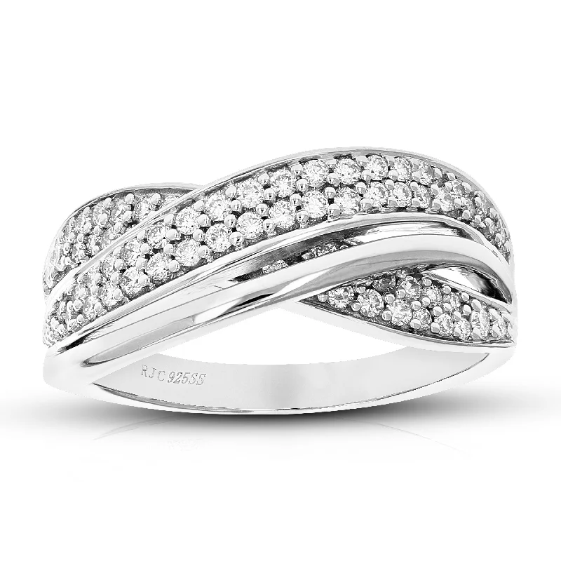 Engagement rings with baguette diamonds-1/2 cttw Round Lab Grown Diamond Engagement Ring .925 Sterling Silver