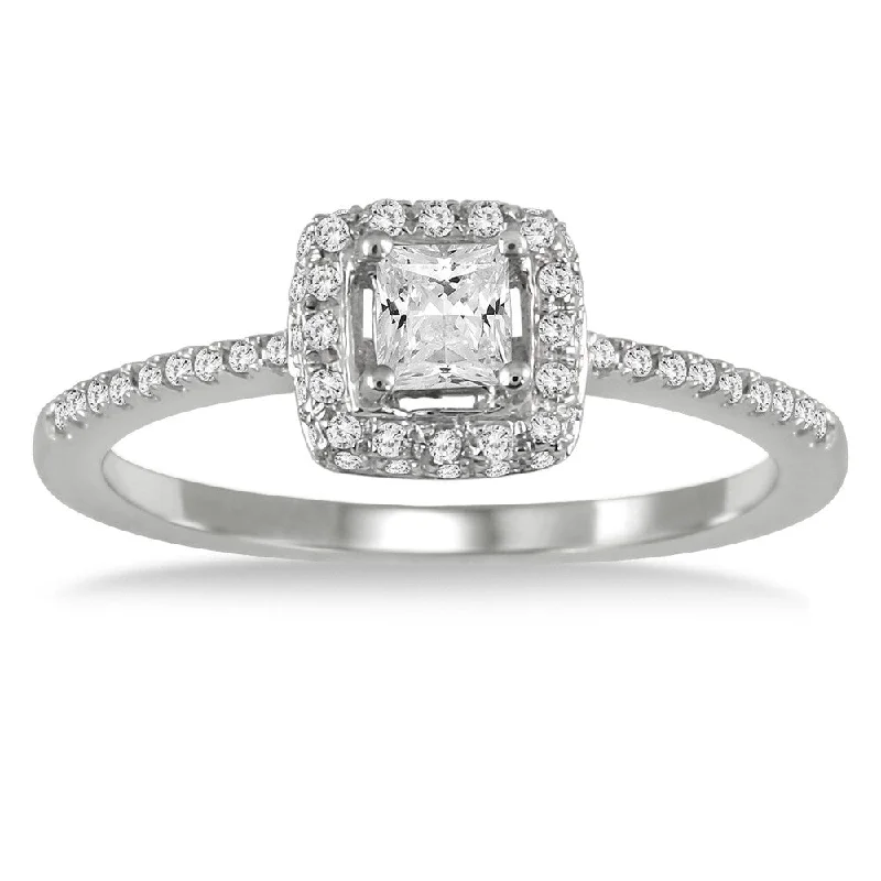 Luxury ladies engagement rings-1/2 Carat TW Princess Halo Engagement Ring in 10K White Gold