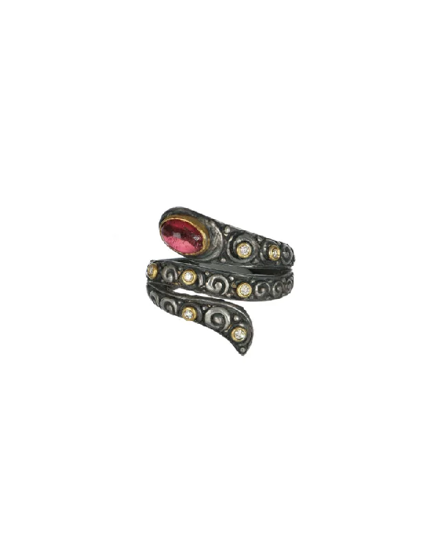 Ladies diamond wedding rings-Textured Tourmaline Snake Ring