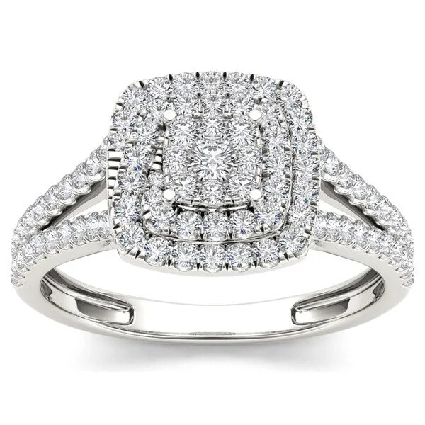 Art deco ladies engagement rings-De Couer 10k White Gold 1/2ct TDW Diamond Double Halo Engagement Ring