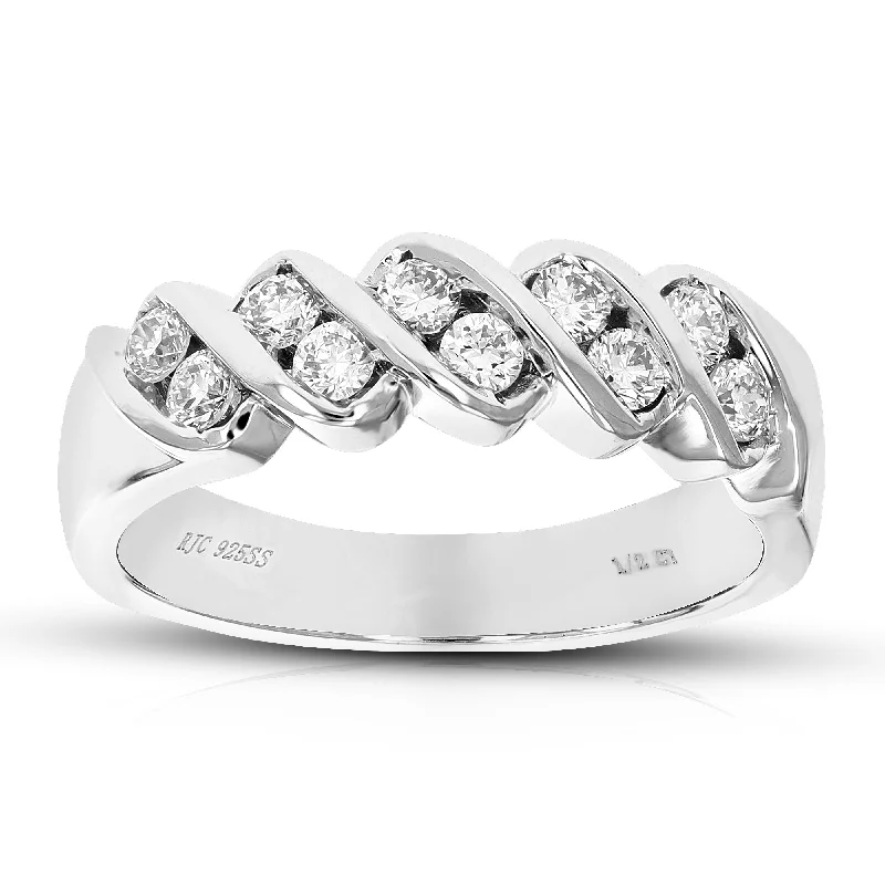 Simple wedding engagement rings for women-1/2 cttw Round Cut Lab Grown Diamond Engagement Ring .925 Sterling Silver Channel Set