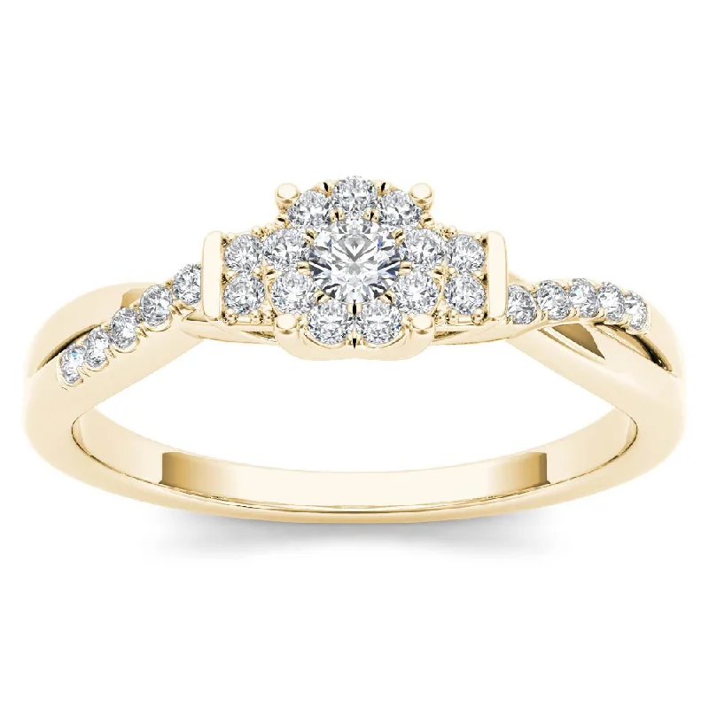 Elegant ladies engagement rings-De Couer 10k Yellow Gold 1/4ct TDW Diamond Three-Stone look Engagement Ring