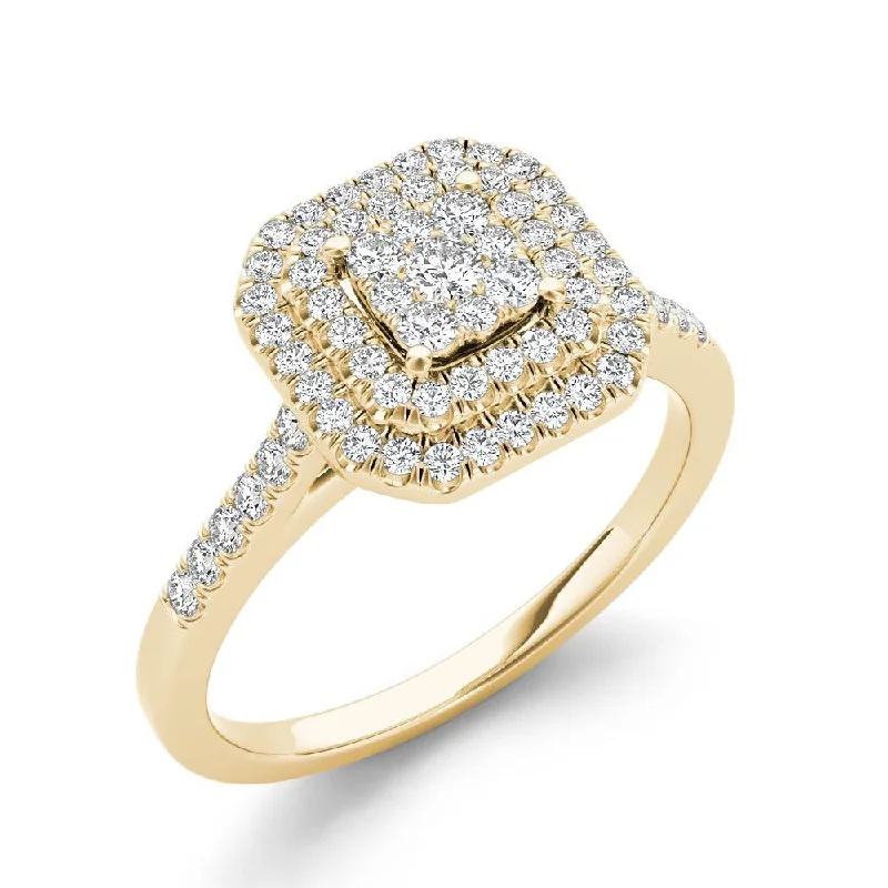 Eco-friendly ladies engagement rings-De Couer 10k Yellow Gold 1/3ct TDW Diamond Double Halo Engagement Ring