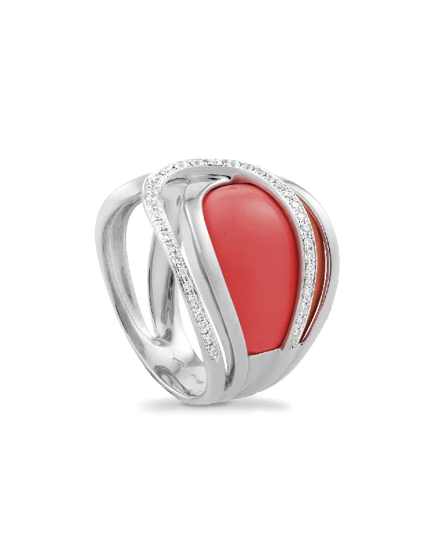 Ladies emerald rings-White Gold Coral Ring