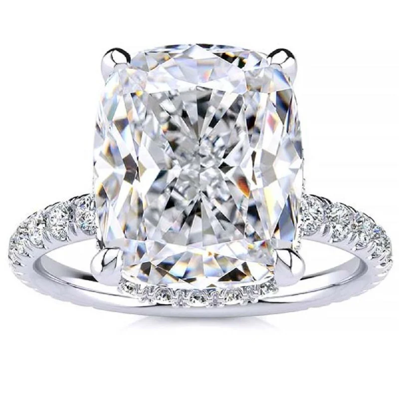 Silver ladies engagement rings-Certified 4.16Ct Elongated Cushion Diamond Side Halo Engagement Ring Gold