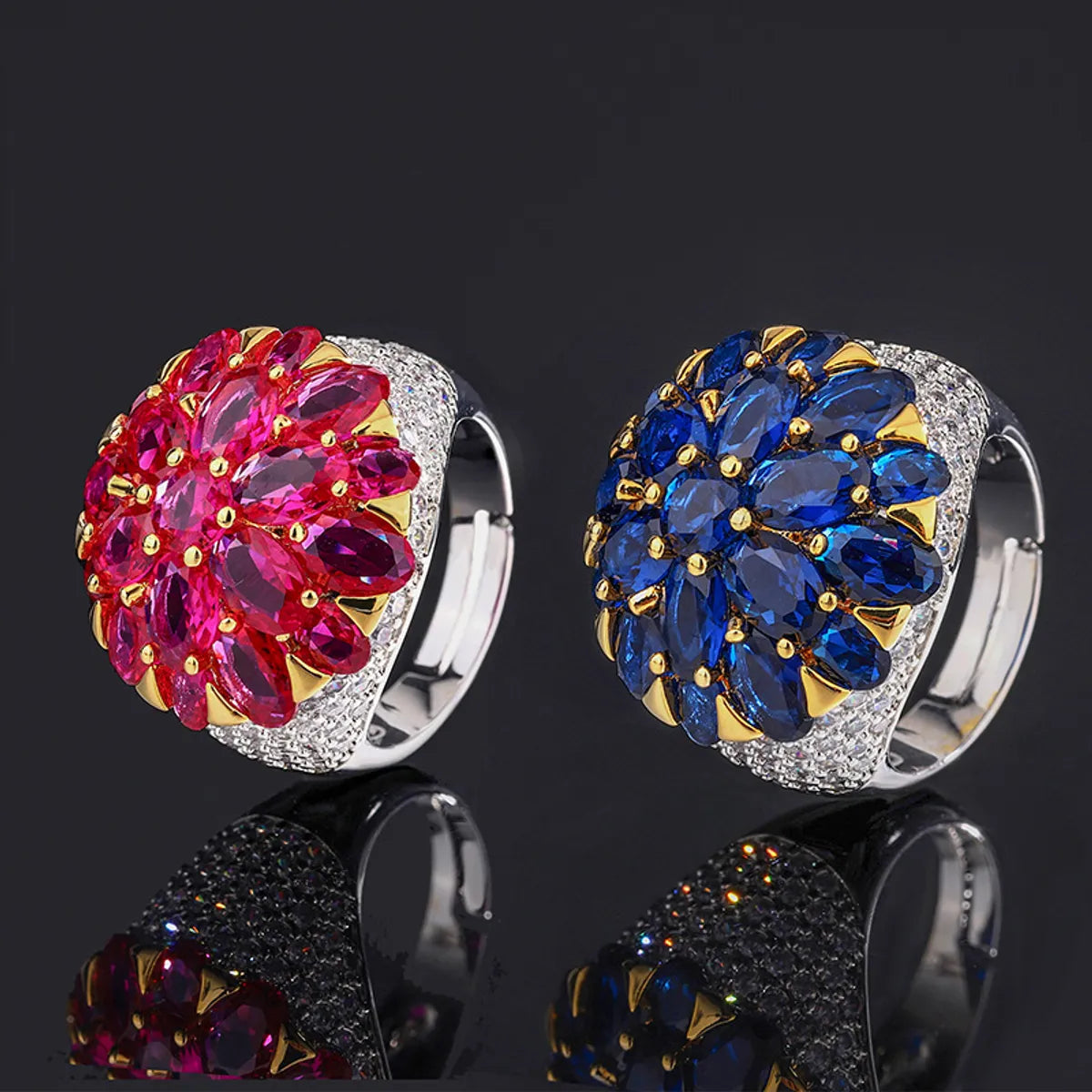 Ladies luxury fashion rings-Classic Style Flower Copper Inlay Zircon Rings