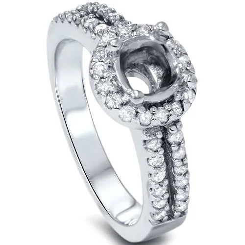 Radiant cut ladies engagement rings-1/2ct Halo Double Row Engagement Ring Setting 14K White Gold