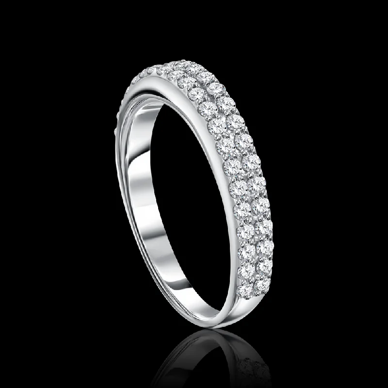 Ladies luxury fashion rings-Twin-band adorned with glistening round stones Bridal jewelry / RPK47W