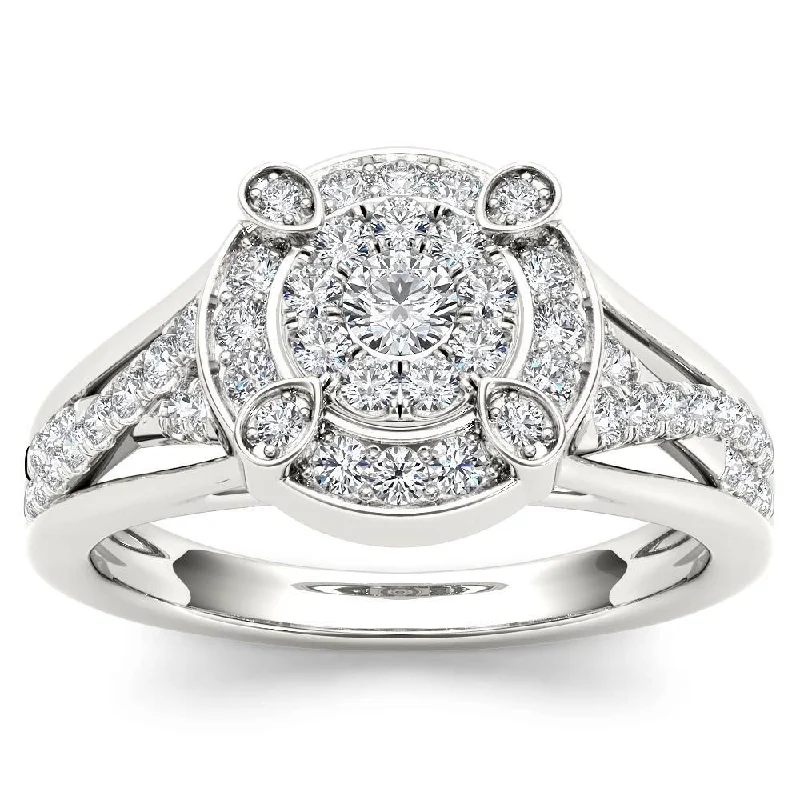 Art deco ladies engagement rings-De Couer 10k White Gold 1/2ct TDW Diamond Halo Engagement Ring - White H-I