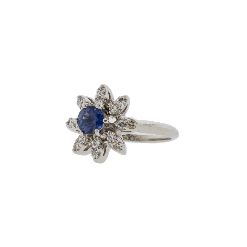 Ladies bold rings-Natural Blue Sapphire and Diamond Starburst Ring