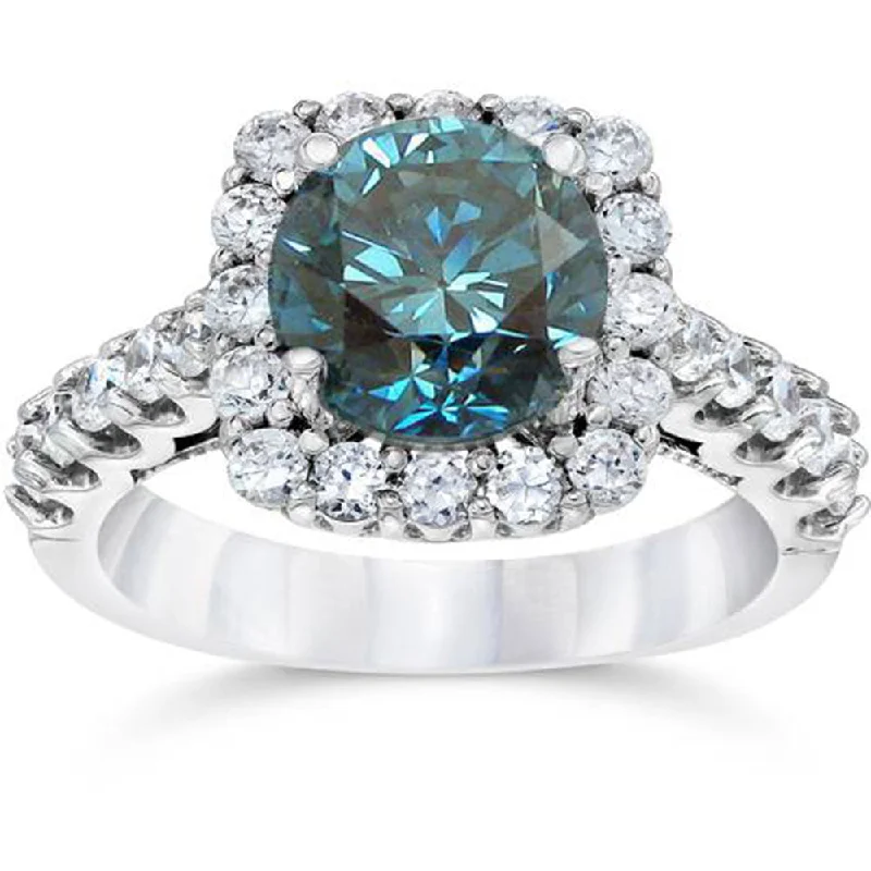 Moissanite ladies engagement rings-4 CT Blue Diamond Engagement Ring 14K White Gold