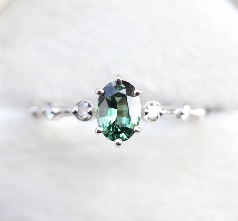 Ladies simple rings-Ophelia Green Teal Sapphire Ring