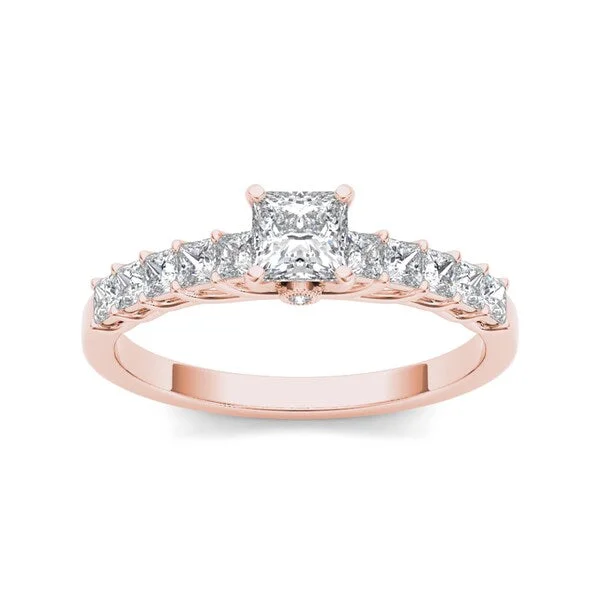 Double band ladies engagement rings-De Couer 14k Rose Gold 1ct TDW Diamond Classic Engagement Ring - Pink