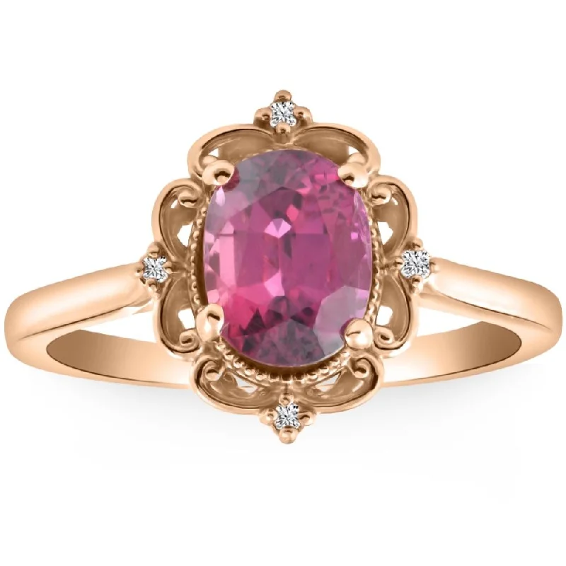 Alternative engagement rings for ladies-GIA Certified Ruby & Diamond 2.05Ct VS Vintage Engagement Ring in 14k Rose Gold