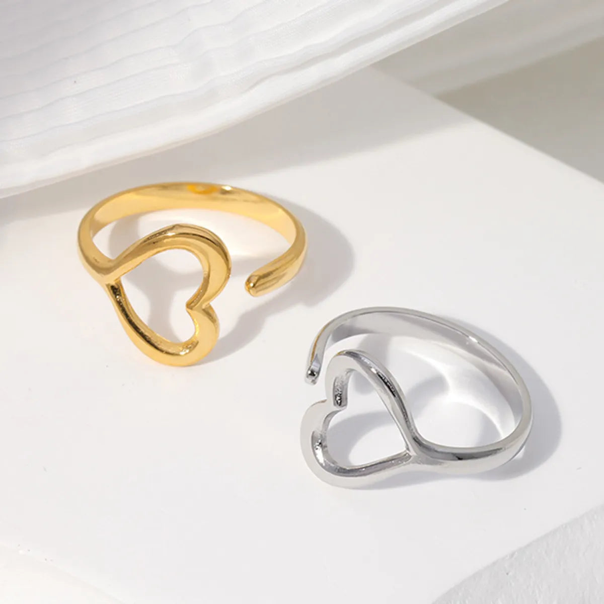 Ladies stacking rings-Sweet Simple Style Heart Shape Stainless Steel Plating Hollow Out Open Rings