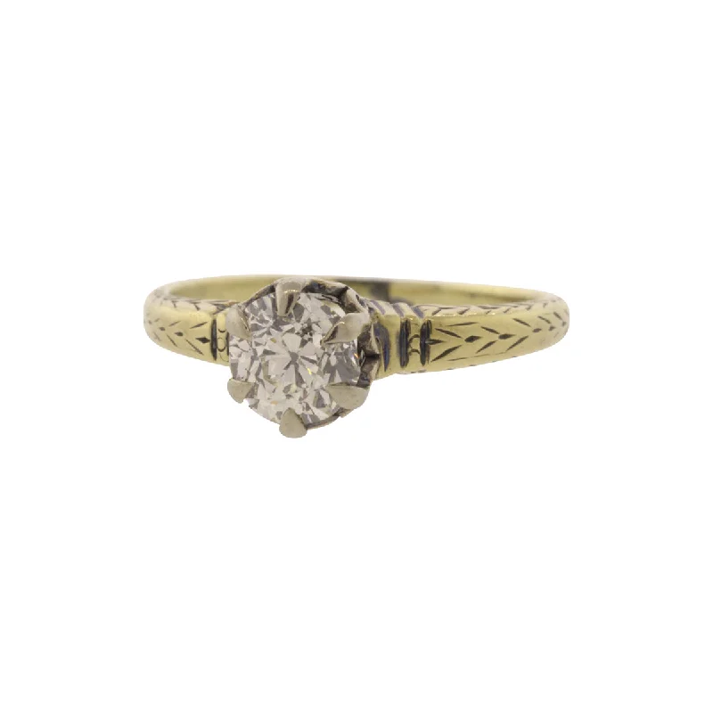 Ladies gold engagement rings-Victorian 0.69ct Old Mine Cut Solitaire Diamond Ring