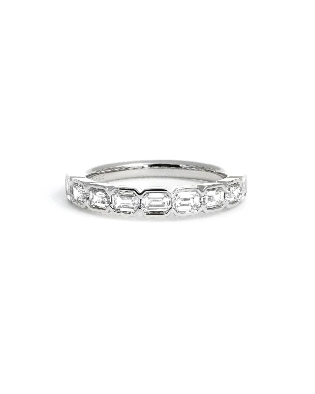 Ladies stacking rings-Lab grown emerald cut diamond bezel