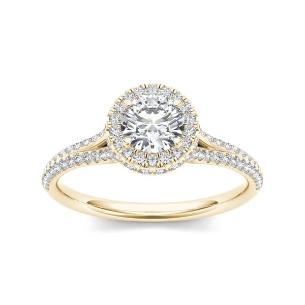 Double halo ladies engagement rings-De Couer 14k Yellow Gold 1ct TDW Diamond Halo Engagement Ring