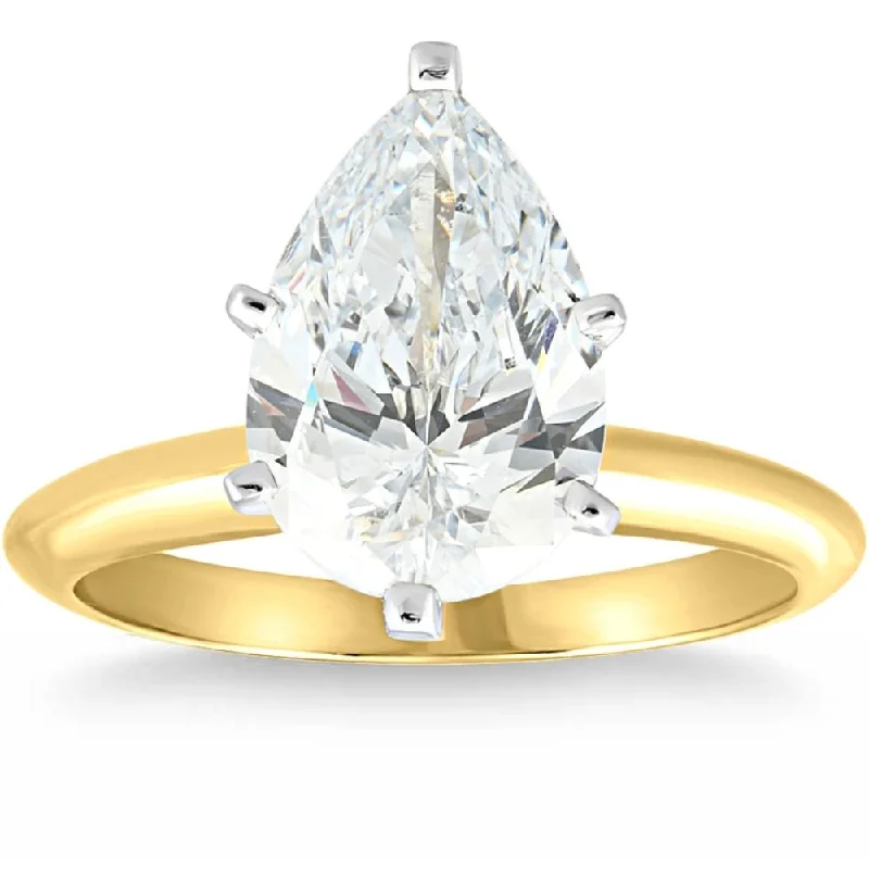 Classic ladies engagement rings-Certified 4 Ct Pear Solitaire Diamond Engagement Ring 14k Gold Lab Grown