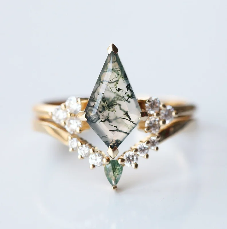 Ladies luxury fashion rings-Sally Kite Moss Agate Ring Set